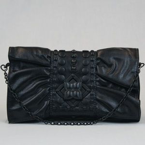BCBG Black Convertible Clutch with Bow Detail